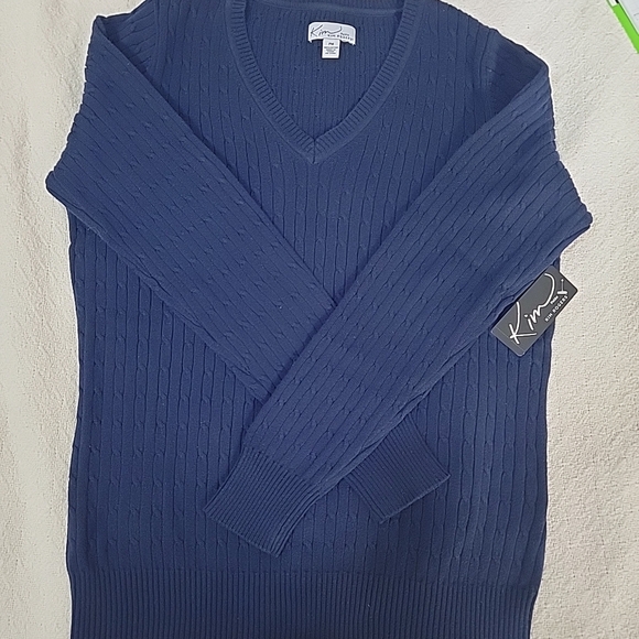 Kim Rogers Navy Blue Cable Knit Sweater V-neck, Long Sleeves 100% Cotton Size M - Picture 8 of 9